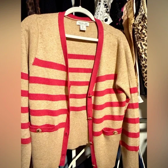 Rachel Zoe Tan and Red Striped Cardigan - Picture 1 of 2